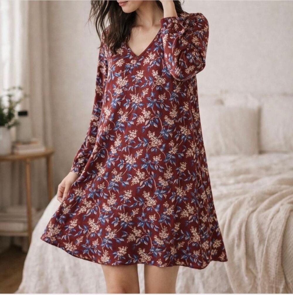Madewell Antique Flora Button Back Dress Burgundy Floral Boho S Cottagecore Chic